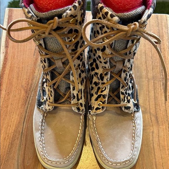 Sperry Tan and Brown Leopard Lace-Up Boots - Picture 5 of 9